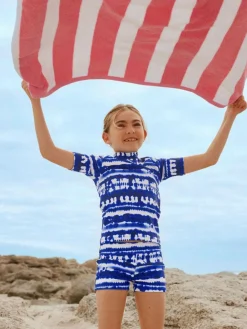 Hot Next Sunsafe Rash Vest And Shorts Swim Set (3-16yrs) Blue Tie Dye