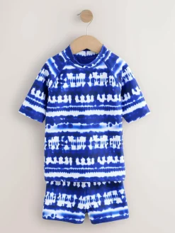 Hot Next Sunsafe Rash Vest And Shorts Swim Set (3-16yrs) Blue Tie Dye