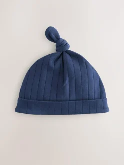Clearance Next Blue Tie Top 100% Cotton Hats 3 Pack (0-12mths)
