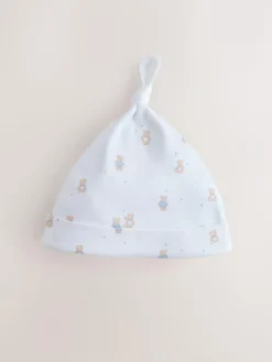 Next Blue Tie Top Baby Hats 3 Pack (0-12mths)^BOY Hats & Scratch Mitts|Newborn Accessories