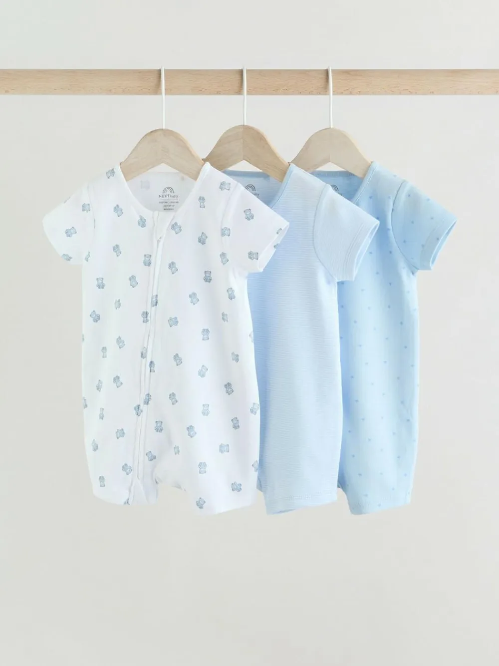 Next Blue Two Way Zip Baby Rompers 3 Pack (0mths-3yrs)^ Rompers & Overalls