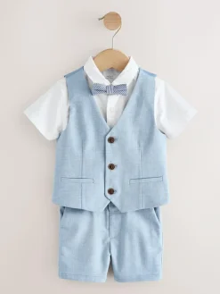 Sale Next Blue Waistcoat, Shirt, Shorts & Tie Set (3mths-9yrs)