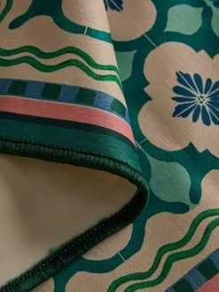 Hot Next Blue Washable Bright Tile Runner