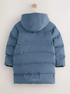 Best Next Waterproof Long Line Fleece Lined Puffer Coat (3-17yrs) Blue