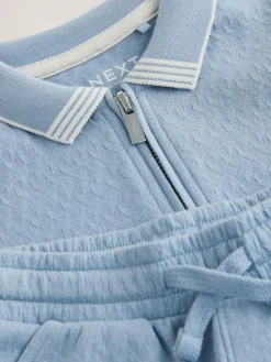 Next Blue Zip Neck Short Sleeve Polo Shirt And Shorts Set (3mths-7yrs)^BOY Sets & Co-Ords|Sets & Co-Ords