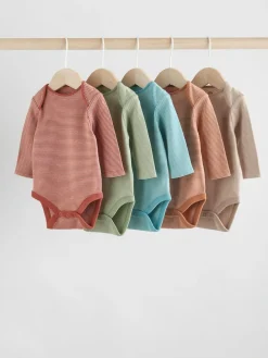 Sale Next Baby Long Sleeve Bodysuits 5 Pack Blue/Brown