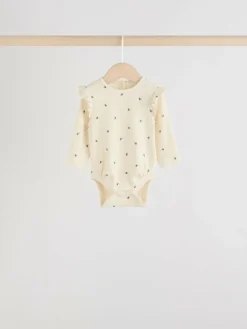 Outlet Next Baby Long Sleeve Frill Bodysuits 4 Pack (0mths-2yrs) Blue/Cream/Coral Ditsy