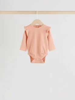 Outlet Next Baby Long Sleeve Frill Bodysuits 4 Pack (0mths-2yrs) Blue/Cream/Coral Ditsy