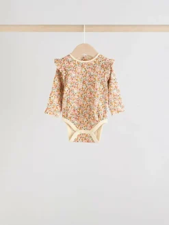 Outlet Next Baby Long Sleeve Frill Bodysuits 4 Pack (0mths-2yrs) Blue/Cream/Coral Ditsy