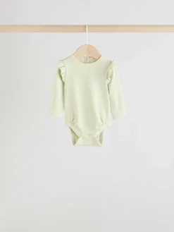 Outlet Next Baby Long Sleeve Frill Bodysuits 4 Pack (0mths-2yrs) Blue/Cream/Coral Ditsy