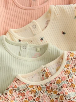 Outlet Next Baby Long Sleeve Frill Bodysuits 4 Pack (0mths-2yrs) Blue/Cream/Coral Ditsy