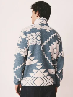 Best Next Blue/Ecru Geometric Matching Family Zip Neck Zip Neck Printed Fleece