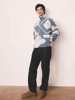 Best Next Blue/Ecru Geometric Matching Family Zip Neck Zip Neck Printed Fleece