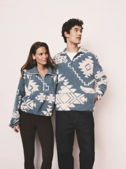 Best Next Blue/Ecru Geometric Matching Family Zip Neck Zip Neck Printed Fleece