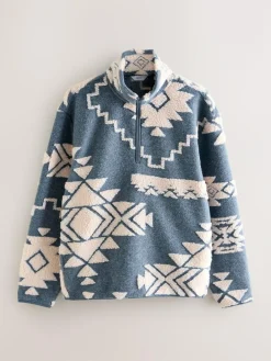 Best Next Blue/Ecru Geometric Matching Family Zip Neck Zip Neck Printed Fleece