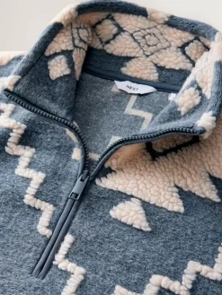 Best Next Blue/Ecru Geometric Matching Family Zip Neck Zip Neck Printed Fleece