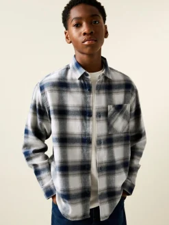 Outlet Next Long Sleeve Cotton Check Shirt (3-16yrs) Blue/Ecru