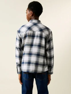 Outlet Next Long Sleeve Cotton Check Shirt (3-16yrs) Blue/Ecru