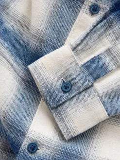 Outlet Next Long Sleeve Cotton Check Shirt (3-16yrs) Blue/Ecru