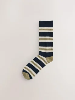 Next Blue/Ecru Striped Cushioned Sole Comfort Socks 5 Pack^ Socks|Socks
