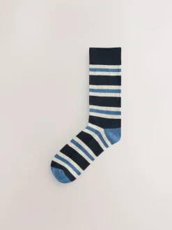 Next Blue/Ecru Striped Cushioned Sole Comfort Socks 5 Pack^ Socks|Socks