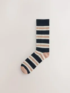 Next Blue/Ecru Striped Cushioned Sole Comfort Socks 5 Pack^ Socks|Socks