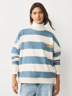 Clearance Next Blue/Ecru Striped Graphic 'Colarado' City Longsleeve Crewneck Sweatshirt