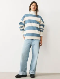 Clearance Next Blue/Ecru Striped Graphic 'Colarado' City Longsleeve Crewneck Sweatshirt