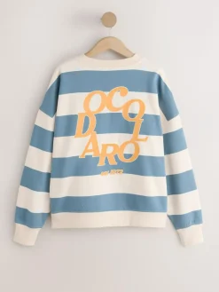 Clearance Next Blue/Ecru Striped Graphic 'Colarado' City Longsleeve Crewneck Sweatshirt