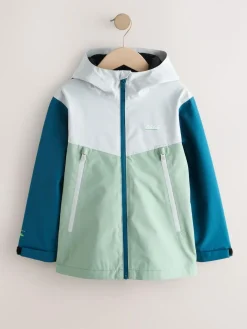 Discount Next Blue/Green Colour Block Waterproof Fleece Lined Hooded Jacket (3-16yrs)