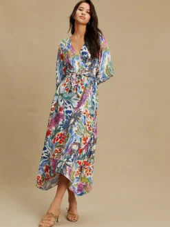 Next V-Neck Tie Waist Long Sleeve Midi Dress^Women Occasion Dresses|Midi Dresses