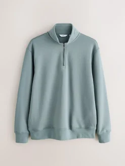 New Next Blue/Green Quarter Zip Cotton Rich Jersey Sweatshirt