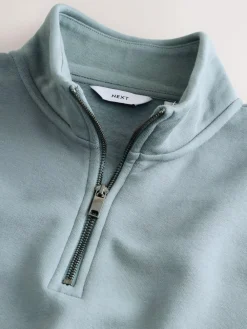 New Next Blue/Green Quarter Zip Cotton Rich Jersey Sweatshirt