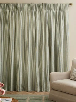 Online Next Blue/Green Stripe Pencil Pleat Curtains