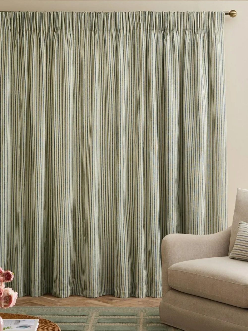 Online Next Blue/Green Stripe Pencil Pleat Curtains