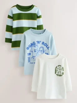 Sale Next Blue/Green Taco Long Sleeve Graphic Print T-Shirts 3 Pack (3mths-7yrs)