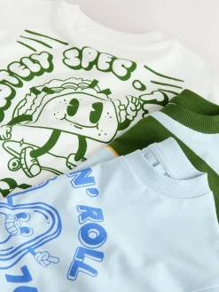 Sale Next Blue/Green Taco Long Sleeve Graphic Print T-Shirts 3 Pack (3mths-7yrs)