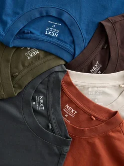 Next Blue/Green/Grey/Orange/White/Brown Regular Fit Essential Cotton T-Shirts 6 Pack^ Nightwear|Tops & T-Shirts
