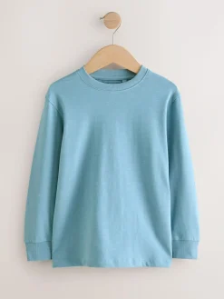Online Next Plain Long Sleeve Cosy T-Shirts 4 Pack (3-16yrs) Blue/Green/Grey/Stone