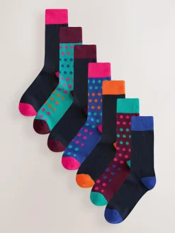 Next Blue/Green/Orange Spot 7 Pack Mens Cotton Rich Socks^ Socks|Socks