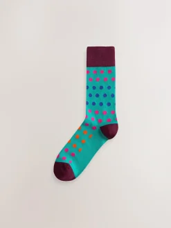 Next Blue/Green/Orange Spot 7 Pack Mens Cotton Rich Socks^ Socks|Socks