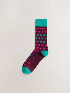 Next Blue/Green/Orange Spot 7 Pack Mens Cotton Rich Socks^ Socks|Socks