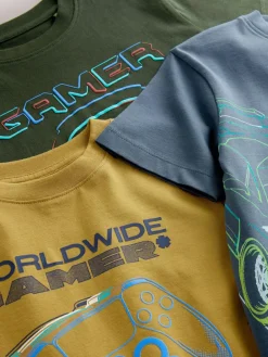 Hot Next Blue/Green/Yellow Regular Fit Graphic Print Short Sleeve T-Shirts 3 Pack (3-16yrs)