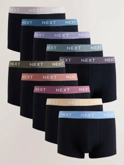 Sale Next Blue/Green/Yellow Waistband 10 pack Cotton Rich Blend Hipsters Boxers