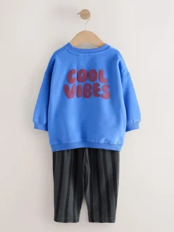 Outlet Next Blue/Grey Single Sweatshirt And Stripe Joggers Set (3mths-7yrs)