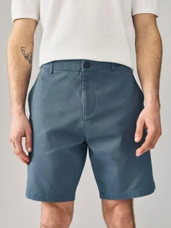 New Next Straight Fit Stretch Chino Shorts 2 Pack Blue/Grey