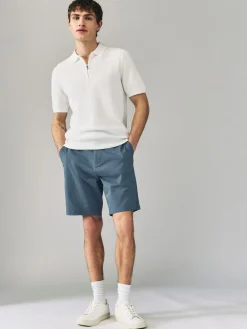 New Next Straight Fit Stretch Chino Shorts 2 Pack Blue/Grey