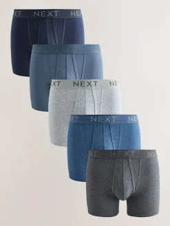 Next Blue/Grey/Black 5 Pack A-Front Cotton Rich Boxers^ Underwear|Underwear