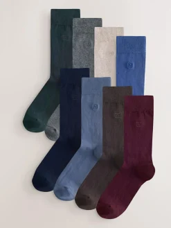 Clearance Next 8 Pack Embroidered Lasting Fresh Socks Blue/Grey/Green