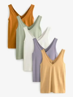 Next Blue/Mauve/Pastel Green Slouch Vests 5 Pack^Women Nightwear